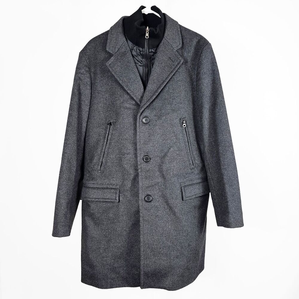 Sisley Men's Long Gray Wool Blend  Peacoat Size Euro size 50 US 40 Medium/Large